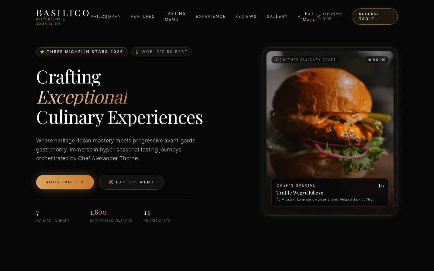 Basilic Restaurant website hero preview